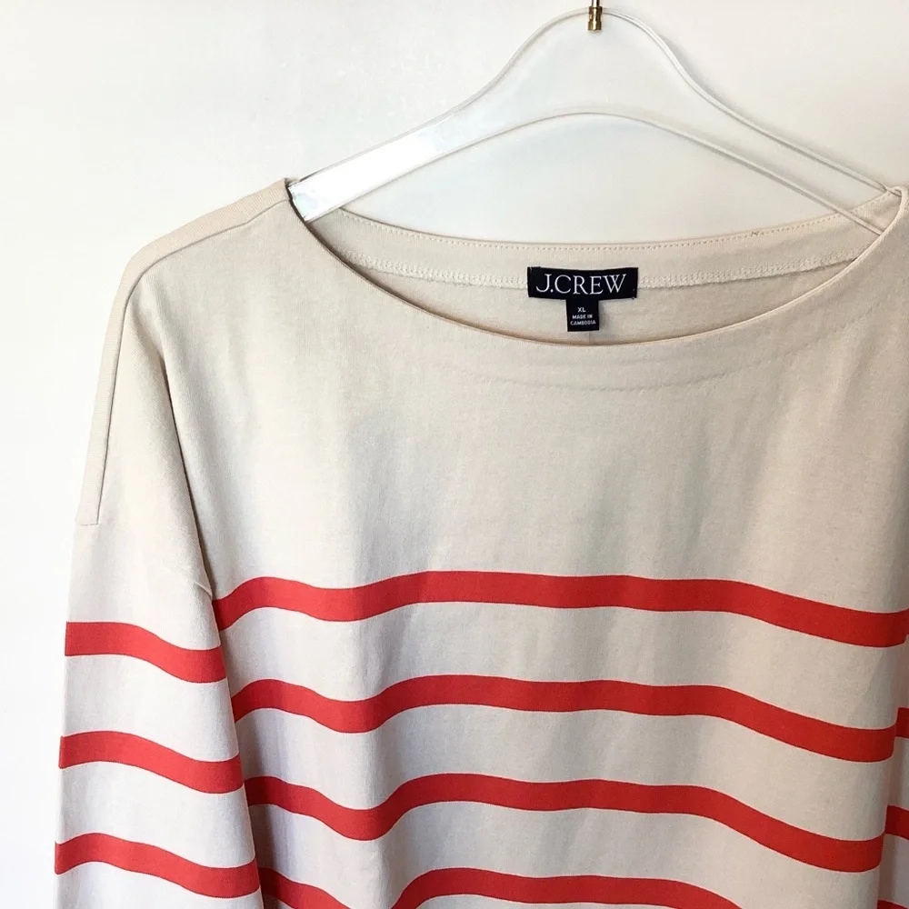 NWT J.Crew Mariner Jersey Relaxed Boatneck T-Shirt in Stripe - Natural/Red - XL - Picture 2 of 7